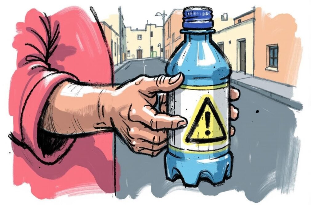 صورة رمزية تحذر من المواد الكيميائية في البلاستيك، وهي من العوامل البيئية التي تعيق محاولات زيادة هرمون التستوستيرون عند الرجال.