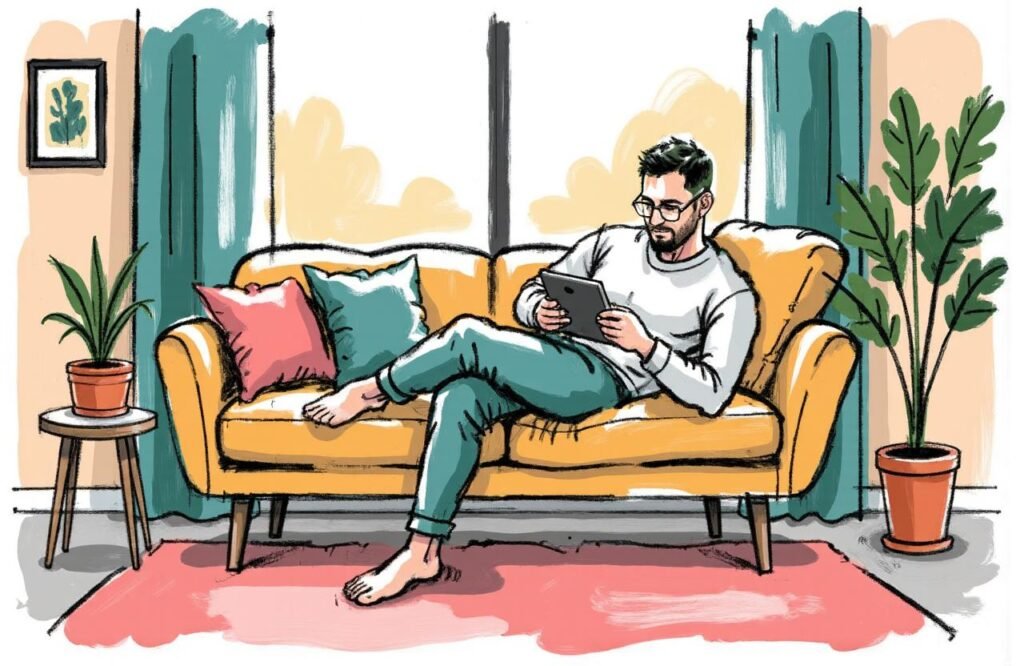 شاب مغربي يلتزم بالراحة وتعليمات فترة التعافي في المنزل، وهي مرحلة حاسمة لنجاح جراحة تطويل القضيب بقطع الرباط المعلق.