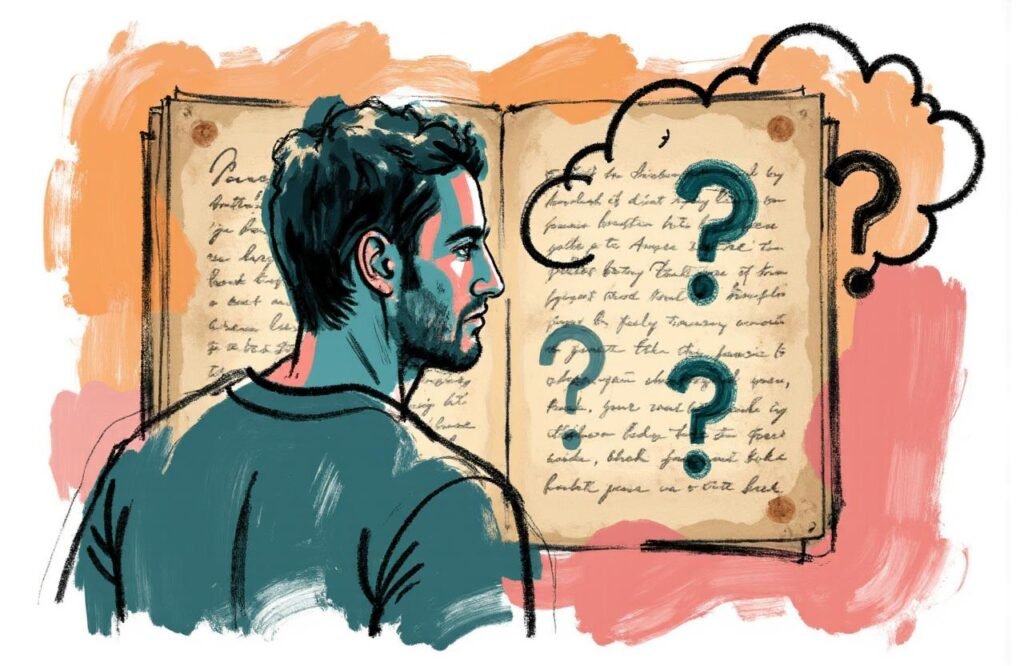 رجل مغربي يفكر ويتساءل، يرمز إلى الأسئلة الشائعة حول وصفة ابن قيم الجوزية لتكبير القضيب والعلاقة بين الطب القديم والحديث.