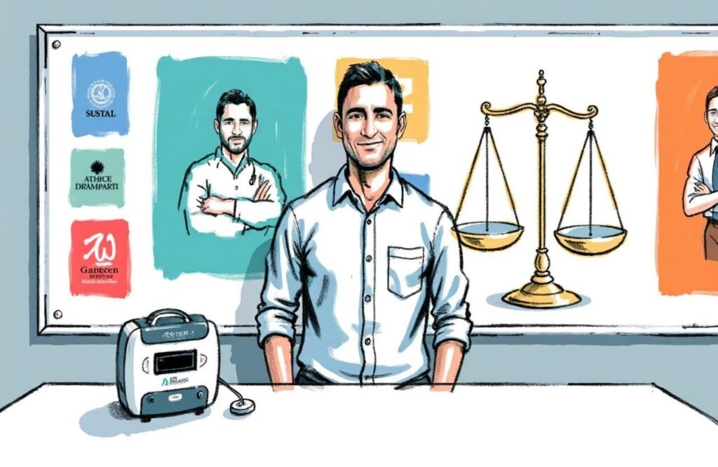 شاب مغربي مع آراء طبية متوازنة حول مضخات تكبير القضيب وعلاج ضعف الانتصاب، مع إظهار لجهاز الفراغ.