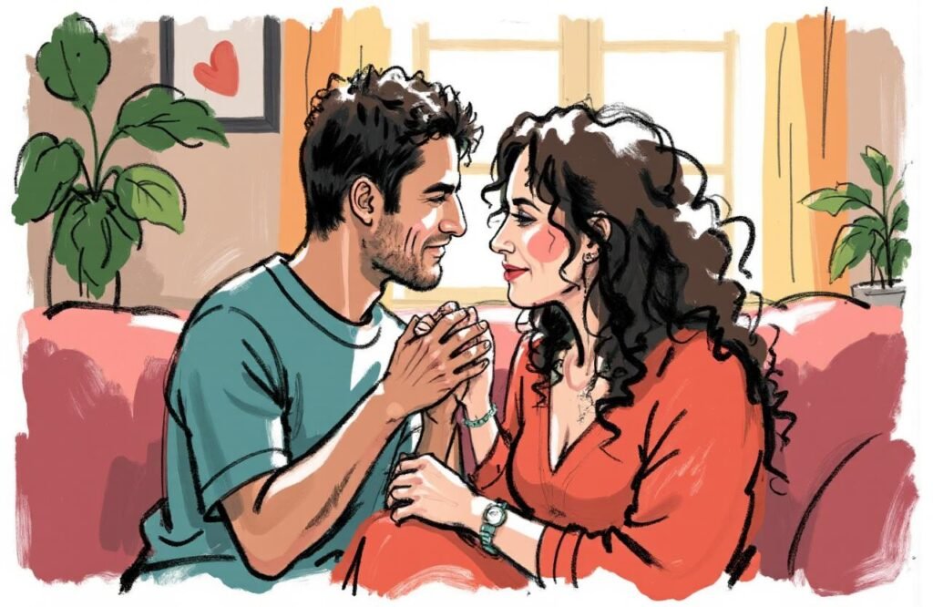 رجل مغربي في لحظة تواصل إنساني وعاطفي، يجسد التركيز على ما هو مهم حقاً، بعيداً عن الهوس بالحجم، ضمن موضوع الشمر وتكبير العضو الذكري.