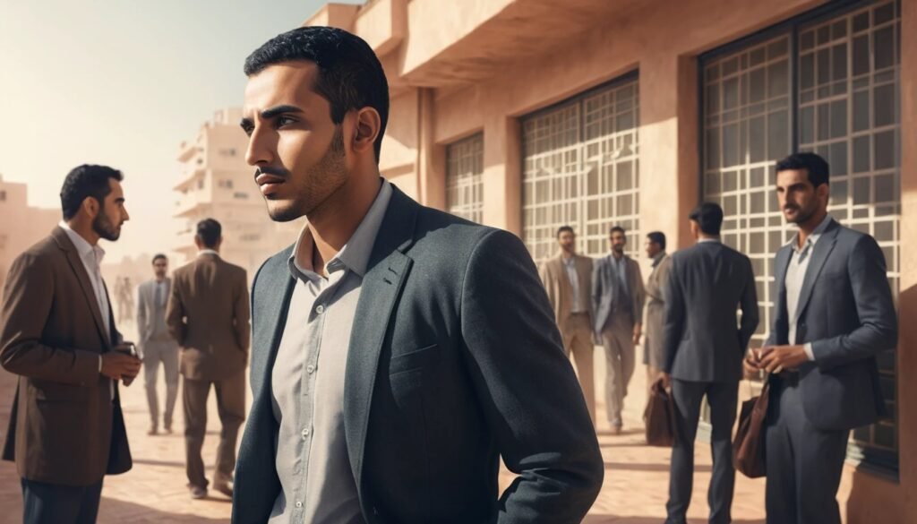رجل مغربي يتأمل الدوافع النفسية والضغوط المجتمعية التي قد تدفع للتفكير في مخاطر جراحات تكبير القضيب.