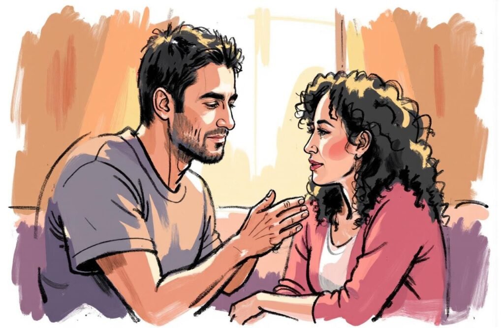 رجل مغربي وشريكته يتواصلان بحب وتفهم، يوضح أثر التواصل على السكري والانتصاب.